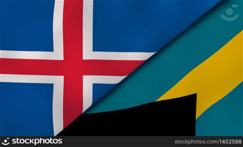 Two states flags of Iceland and Bahamas. High quality business background. 3d illustration. The flags of Iceland and Bahamas. News, reportage, business background. 3d illustration