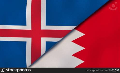 Two states flags of Iceland and Bahrain. High quality business background. 3d illustration. The flags of Iceland and Bahrain. News, reportage, business background. 3d illustration