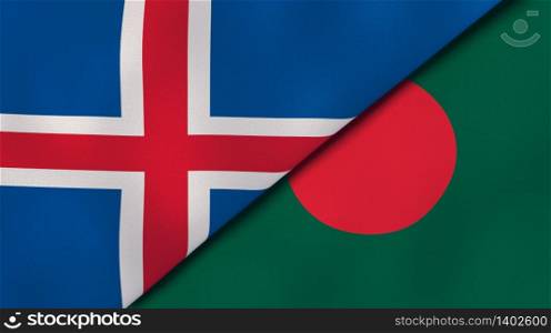 Two states flags of Iceland and Bangladesh. High quality business background. 3d illustration. The flags of Iceland and Bangladesh. News, reportage, business background. 3d illustration