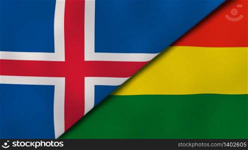 Two states flags of Iceland and Bolivia. High quality business background. 3d illustration. The flags of Iceland and Bolivia. News, reportage, business background. 3d illustration