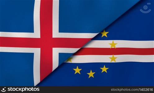 Two states flags of Iceland and Cape Verde. High quality business background. 3d illustration. The flags of Iceland and Cape Verde. News, reportage, business background. 3d illustration