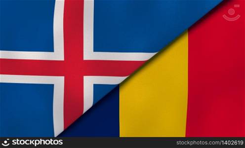 Two states flags of Iceland and Chad. High quality business background. 3d illustration. The flags of Iceland and Chad. News, reportage, business background. 3d illustration