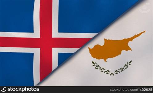 Two states flags of Iceland and Cyprus. High quality business background. 3d illustration. The flags of Iceland and Cyprus. News, reportage, business background. 3d illustration