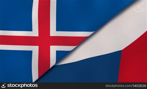 Two states flags of Iceland and Czech Republic. High quality business background. 3d illustration. The flags of Iceland and Czech Republic. News, reportage, business background. 3d illustration