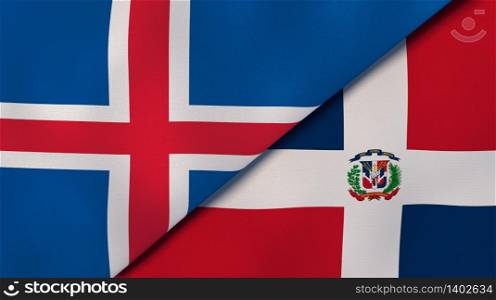 Two states flags of Iceland and Dominican Republic. High quality business background. 3d illustration. The flags of Iceland and Dominican Republic. News, reportage, business background. 3d illustration