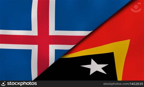 Two states flags of Iceland and East Timor. High quality business background. 3d illustration. The flags of Iceland and East Timor. News, reportage, business background. 3d illustration