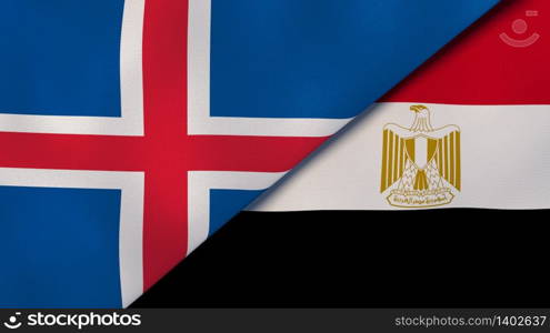 Two states flags of Iceland and Egypt. High quality business background. 3d illustration. The flags of Iceland and Egypt. News, reportage, business background. 3d illustration