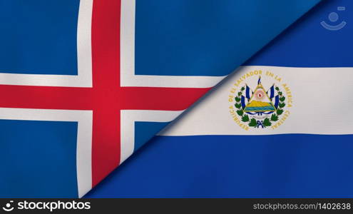 Two states flags of Iceland and El Salvador. High quality business background. 3d illustration. The flags of Iceland and El Salvador. News, reportage, business background. 3d illustration