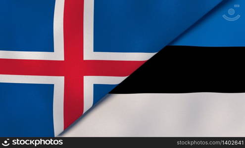 Two states flags of Iceland and Estonia. High quality business background. 3d illustration. The flags of Iceland and Estonia. News, reportage, business background. 3d illustration