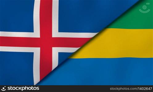 Two states flags of Iceland and Gabon. High quality business background. 3d illustration. The flags of Iceland and Gabon. News, reportage, business background. 3d illustration