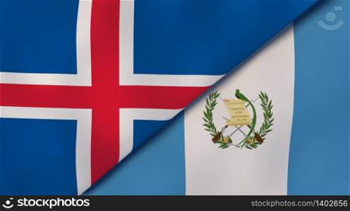 Two states flags of Iceland and Guatemala. High quality business background. 3d illustration. The flags of Iceland and Guatemala. News, reportage, business background. 3d illustration