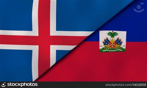 Two states flags of Iceland and Haiti. High quality business background. 3d illustration. The flags of Iceland and Haiti. News, reportage, business background. 3d illustration