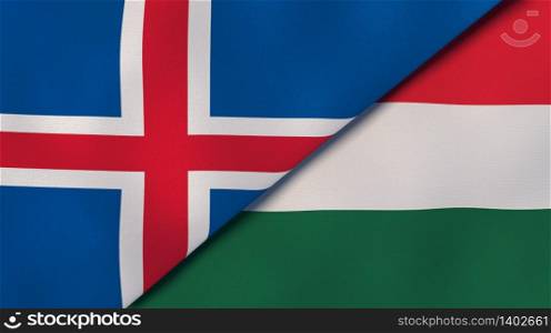 Two states flags of Iceland and Hungary. High quality business background. 3d illustration. The flags of Iceland and Hungary. News, reportage, business background. 3d illustration