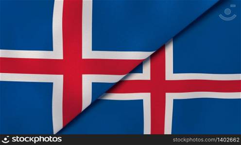 Two states flags of Iceland and Iceland. High quality business background. 3d illustration. The flags of Iceland and Iceland. News, reportage, business background. 3d illustration