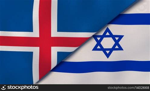 Two states flags of Iceland and Israel. High quality business background. 3d illustration. The flags of Iceland and Israel. News, reportage, business background. 3d illustration