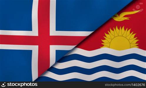 Two states flags of Iceland and Kiribati. High quality business background. 3d illustration. The flags of Iceland and Kiribati. News, reportage, business background. 3d illustration