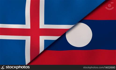 Two states flags of Iceland and Laos. High quality business background. 3d illustration. The flags of Iceland and Laos. News, reportage, business background. 3d illustration