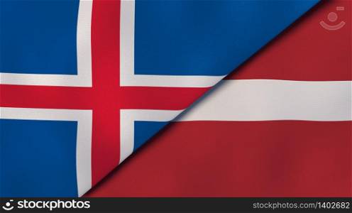 Two states flags of Iceland and Latvia. High quality business background. 3d illustration. The flags of Iceland and Latvia. News, reportage, business background. 3d illustration