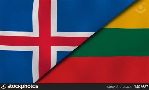 Two states flags of Iceland and Lithuania. High quality business background. 3d illustration. The flags of Iceland and Lithuania. News, reportage, business background. 3d illustration