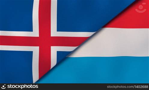 Two states flags of Iceland and Luxembourg. High quality business background. 3d illustration. The flags of Iceland and Luxembourg. News, reportage, business background. 3d illustration