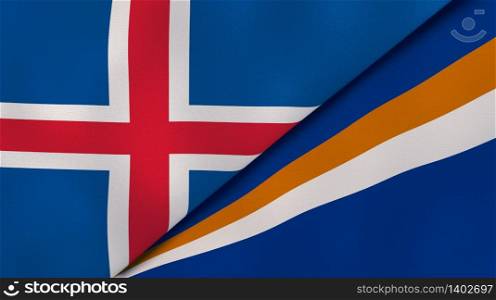 Two states flags of Iceland and Marshall Islands. High quality business background. 3d illustration. The flags of Iceland and Marshall Islands. News, reportage, business background. 3d illustration