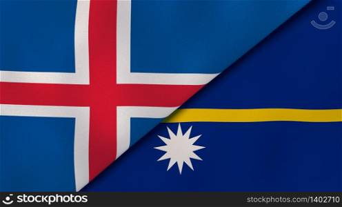Two states flags of Iceland and Nauru. High quality business background. 3d illustration. The flags of Iceland and Nauru. News, reportage, business background. 3d illustration