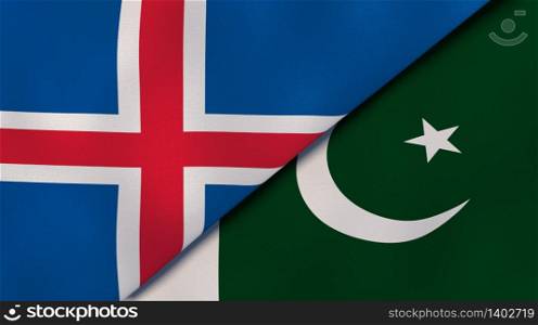 Two states flags of Iceland and Pakistan. High quality business background. 3d illustration. The flags of Iceland and Pakistan. News, reportage, business background. 3d illustration