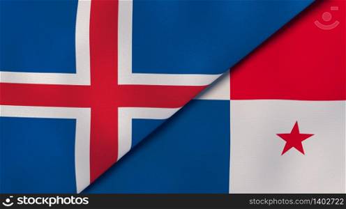 Two states flags of Iceland and Panama. High quality business background. 3d illustration. The flags of Iceland and Panama. News, reportage, business background. 3d illustration