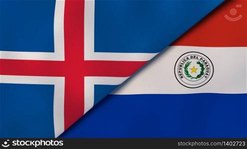 Two states flags of Iceland and Paraguay. High quality business background. 3d illustration. The flags of Iceland and Paraguay. News, reportage, business background. 3d illustration