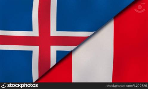 Two states flags of Iceland and Peru. High quality business background. 3d illustration. The flags of Iceland and Peru. News, reportage, business background. 3d illustration