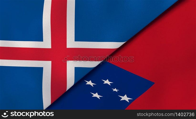 Two states flags of Iceland and Samoa. High quality business background. 3d illustration. The flags of Iceland and Samoa. News, reportage, business background. 3d illustration