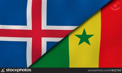 Two states flags of Iceland and Senegal. High quality business background. 3d illustration. The flags of Iceland and Senegal. News, reportage, business background. 3d illustration