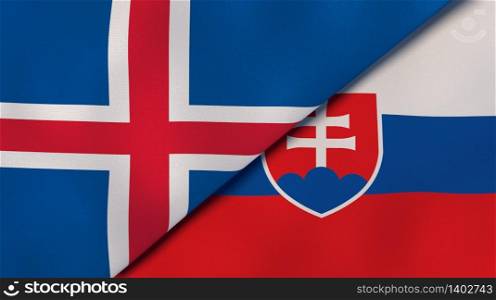 Two states flags of Iceland and Slovakia. High quality business background. 3d illustration. The flags of Iceland and Slovakia. News, reportage, business background. 3d illustration