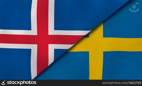 Two states flags of Iceland and Sweden. High quality business background. 3d illustration. The flags of Iceland and Sweden. News, reportage, business background. 3d illustration