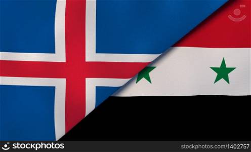 Two states flags of Iceland and Syria. High quality business background. 3d illustration. The flags of Iceland and Syria. News, reportage, business background. 3d illustration