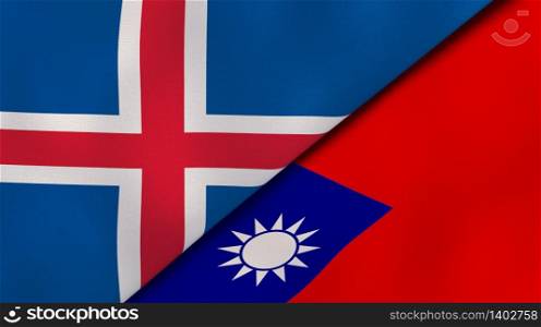 Two states flags of Iceland and Taiwan. High quality business background. 3d illustration. The flags of Iceland and Taiwan. News, reportage, business background. 3d illustration