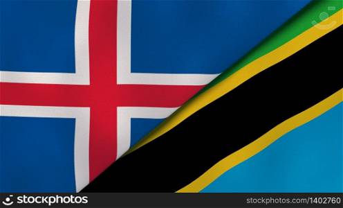 Two states flags of Iceland and Tanzania. High quality business background. 3d illustration. The flags of Iceland and Tanzania. News, reportage, business background. 3d illustration