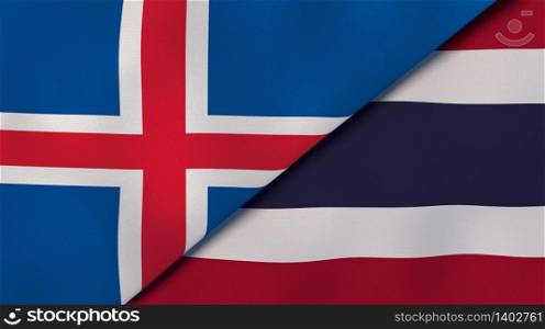 Two states flags of Iceland and Thailand. High quality business background. 3d illustration. The flags of Iceland and Thailand. News, reportage, business background. 3d illustration