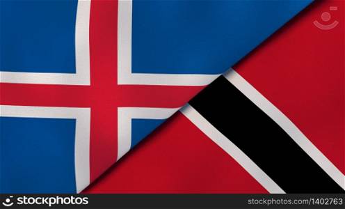 Two states flags of Iceland and Trinidad and Tobago. High quality business background. 3d illustration. The flags of Iceland and Trinidad and Tobago. News, reportage, business background. 3d illustration