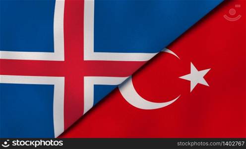 Two states flags of Iceland and Turkey. High quality business background. 3d illustration. The flags of Iceland and Turkey. News, reportage, business background. 3d illustration