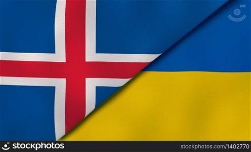 Two states flags of Iceland and Ukraine. High quality business background. 3d illustration. The flags of Iceland and Ukraine. News, reportage, business background. 3d illustration