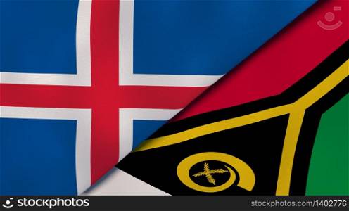 Two states flags of Iceland and Vanuatu. High quality business background. 3d illustration. The flags of Iceland and Vanuatu. News, reportage, business background. 3d illustration