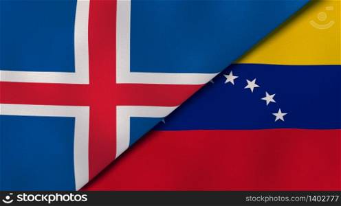 Two states flags of Iceland and Venezuela. High quality business background. 3d illustration. The flags of Iceland and Venezuela. News, reportage, business background. 3d illustration