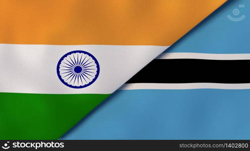Two states flags of India and Botswana. High quality business background. 3d illustration. The flags of India and Botswana. News, reportage, business background. 3d illustration
