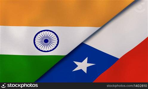 Two states flags of India and Chile. High quality business background. 3d illustration. The flags of India and Chile. News, reportage, business background. 3d illustration