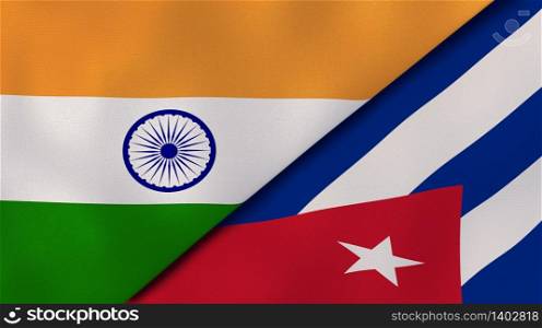 Two states flags of India and Cuba. High quality business background. 3d illustration. The flags of India and Cuba. News, reportage, business background. 3d illustration
