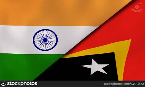 Two states flags of India and East Timor. High quality business background. 3d illustration. The flags of India and East Timor. News, reportage, business background. 3d illustration