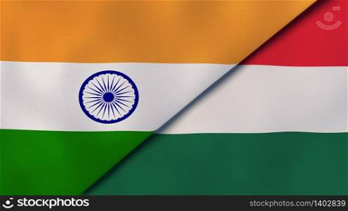 Two states flags of India and Hungary. High quality business background. 3d illustration. The flags of India and Hungary. News, reportage, business background. 3d illustration