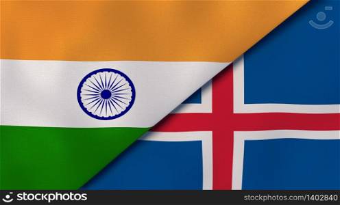 Two states flags of India and Iceland. High quality business background. 3d illustration. The flags of India and Iceland. News, reportage, business background. 3d illustration