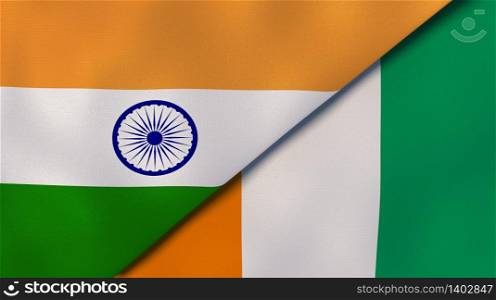 Two states flags of India and Ivory Coast. High quality business background. 3d illustration. The flags of India and Ivory Coast. News, reportage, business background. 3d illustration